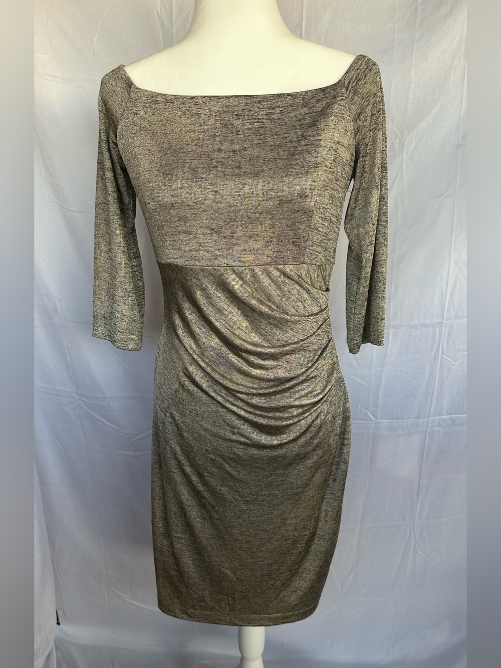 Vince Camuto Metallic Gold Sheath Midi Dress